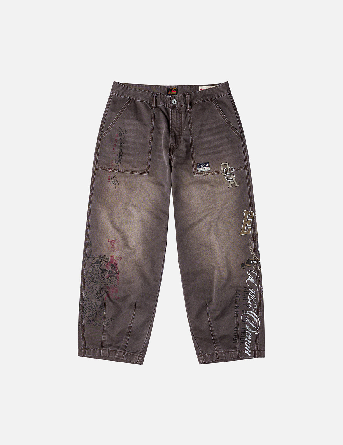 Multi Logos Print Balloon Fit Washed Woven Pants